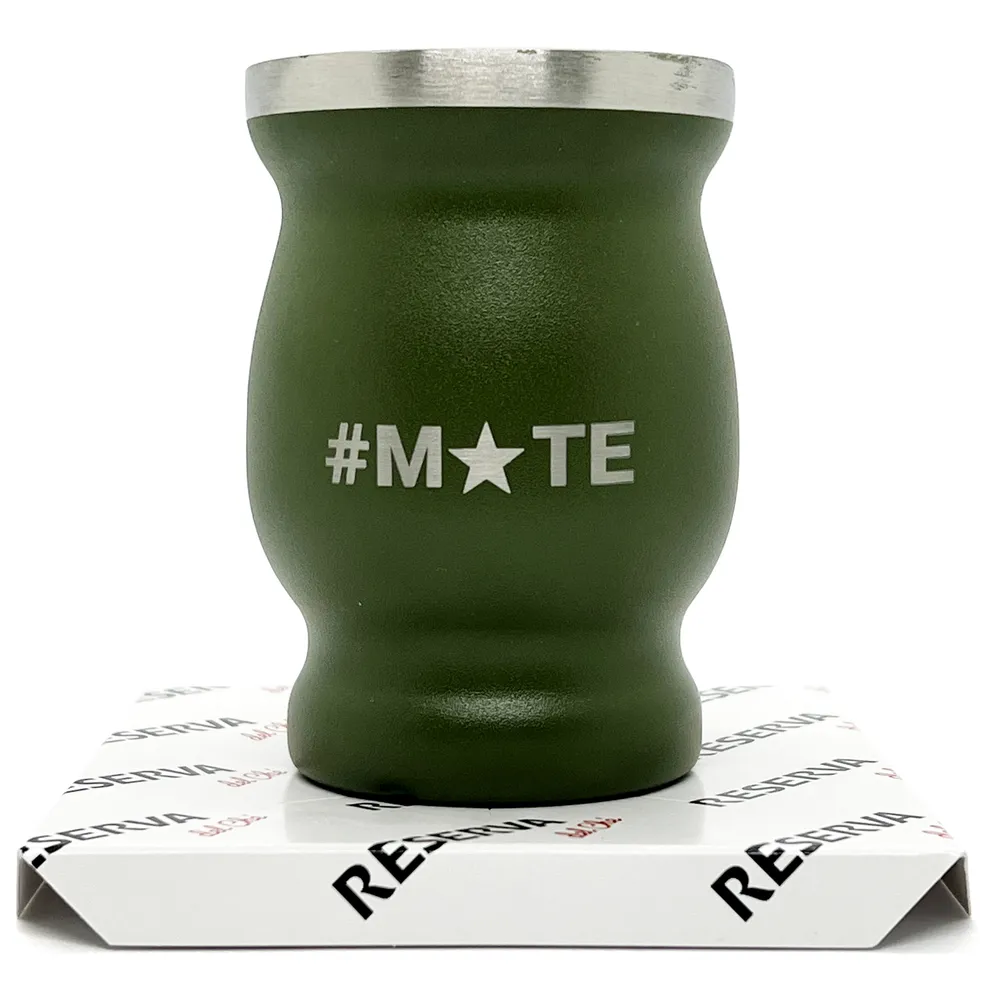 Сосуд для мате металлический с логотипом #MATE (зелёный)