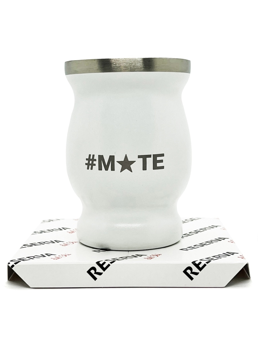 Сосуд для мате металлический с логотипом #MATE (белый)