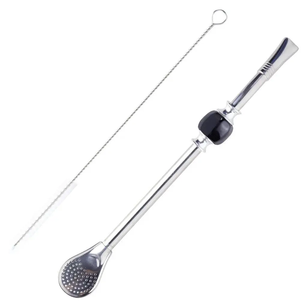 Бомбилья разборная 22 см с щеточкой для чистки, металл (ложечка), черный камень