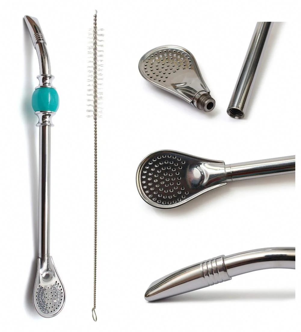 Бомбилья разборная 22 см с щеточкой для чистки, металл (ложечка)
