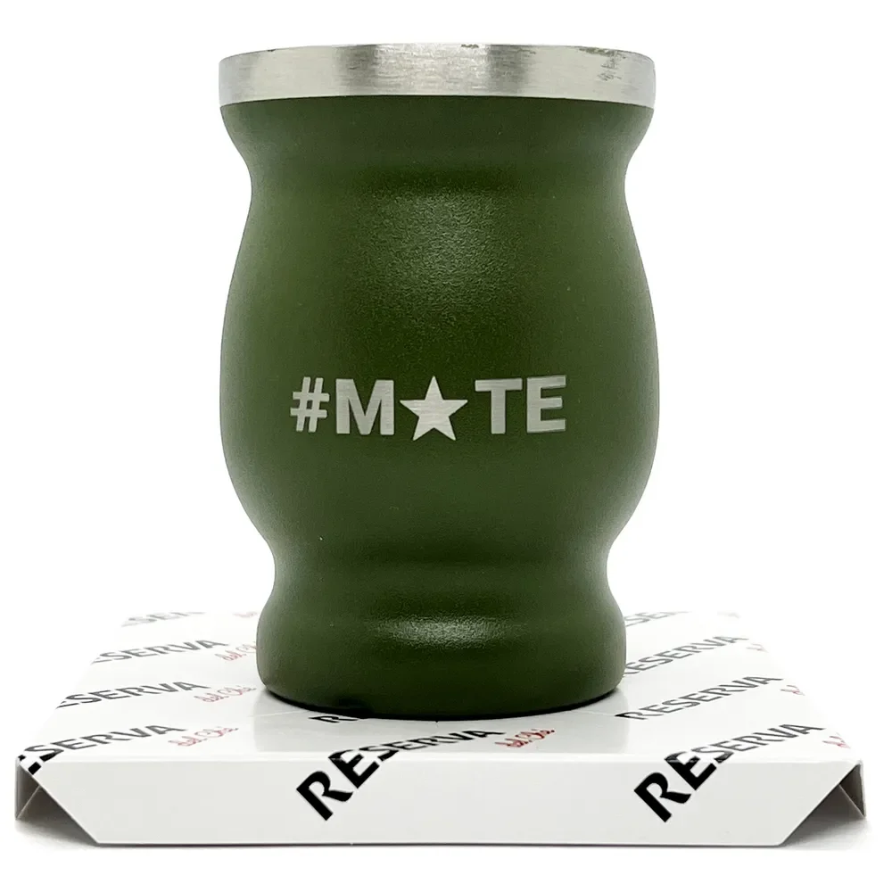 Сосуд для мате металлический с логотипом #MATE (зелёный)