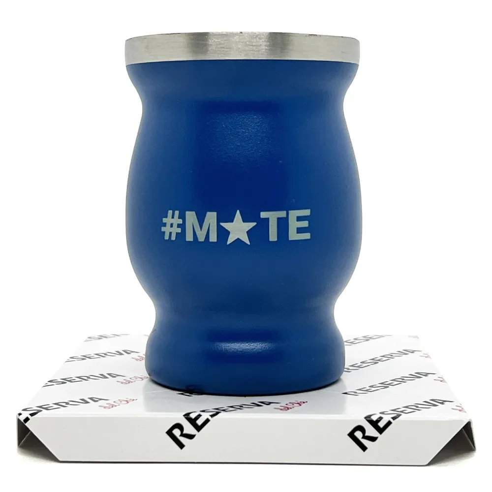 Сосуд для мате металлический с логотипом #MATE (синий)