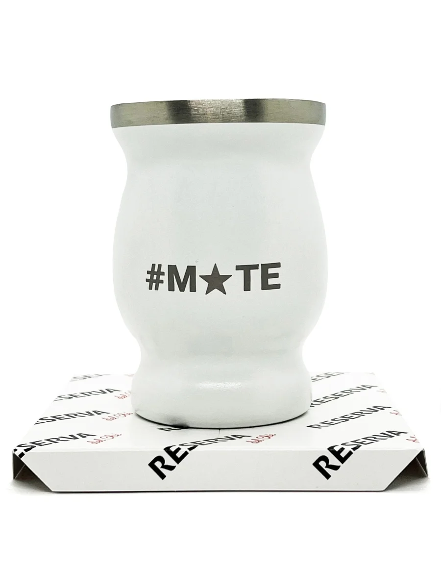 Сосуд для мате металлический с логотипом #MATE (белый)